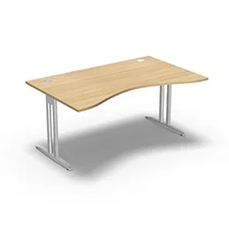 Table de bureau vague symétrique IdoL L. 160 x P. 100 cm décor chêne clair sur pieds I fixes centrés – traverse finition blanc sans carter