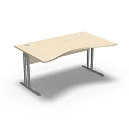 Table de bureau vague symétrique IdoL L. 160 x P. 100 cm décor érable blanc sur pieds L fixes décentrés finition gris aluminium – voile de fond méla sans carter