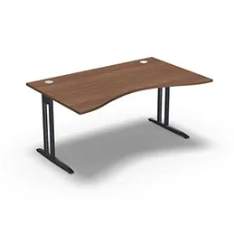Table de bureau vague symétrique IdoL L. 160 x P. 100 cm décor noyer ambré sur pieds L fixes décentrés – traverse finition gris anthracite sans carter