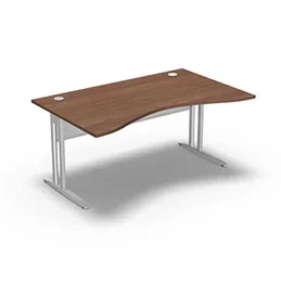 Table de bureau vague symétrique IdoL L. 160 x P. 100 cm décor noyer ambré sur pieds L fixes décentrés – voile de fond métal finition blanc sans carter