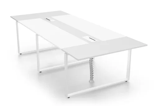 Table de réunion ANJA360i en gris clair-blanc avec station de charge à induction pour 12 – 14 personnes