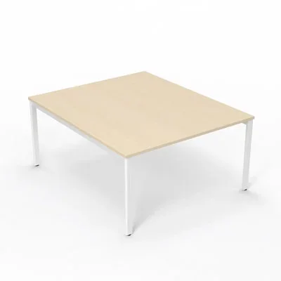 Table de réunion Arial L. 140 x P. 165 cm ép. 25 mm – plateau mélamine érable blanc – piétement arche métal lisse blanc