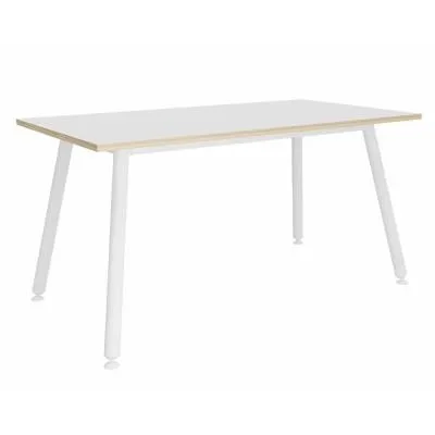 Table rectangulaire Halden 180 x 80 cm – 4 pieds métal inclinés – Blanc – Bords Chêne