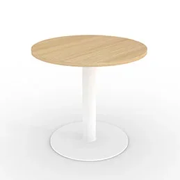 Table ronde Bali diamètre 80 cm – décor chêne clair – piètement rond finition blanc