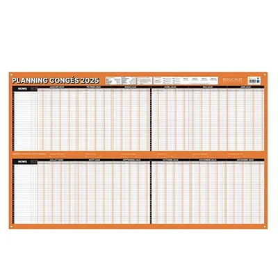 Tableau planning annuel Bouchut – congés et absences – effaçable à sec 60 x 99 cm