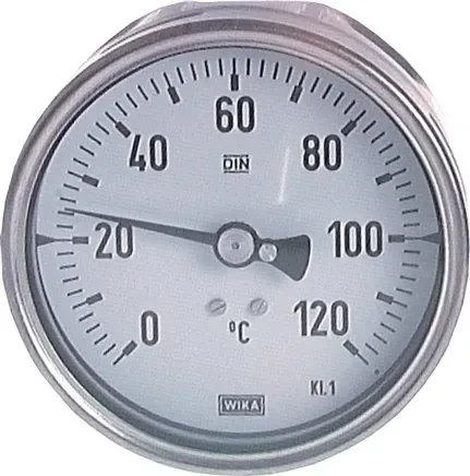Thermomètre bimétallique, horizontal D63/0 à +80°C/100mm, acier inoxydable pour fluides agressifs