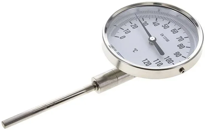 Thermomètre bimétallique vertical D100/0 à +120°C/100mm, acier inoxydable