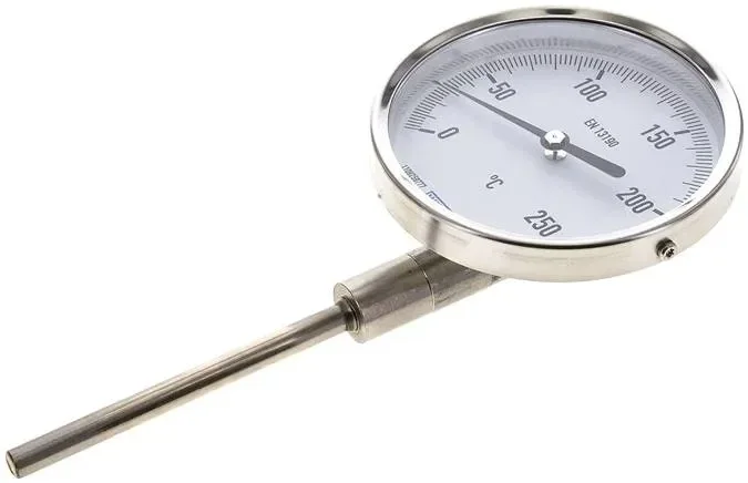 Thermomètre bimétallique vertical D100/0 à +250°C/100mm, acier inoxydable