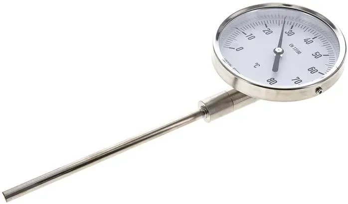Thermomètre bimétallique vertical D100/0 à +80°C/63mm, acier inoxydable