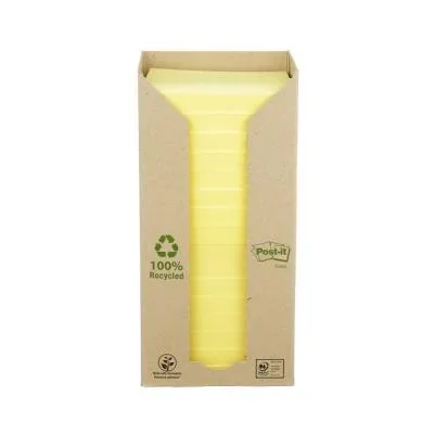 Tour de notes adhésives Post-It – 100 feuilles – papier recyclé – jaune – 76 x 76 mm – paquet 16 blocs