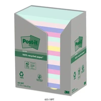 Tour de notes repositionnables Post-it Nature recyclés 76 x 127 mm coloris assorties – 16 blocs de 100 feuilles