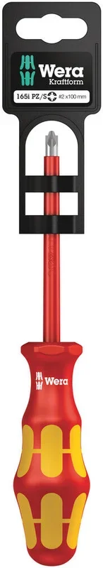 Tournevis isolé pour vis PlusMinus (Pozidriv/à fente) 165 i PZ/S # 2 x 100 mm Hang-Tag WERA – 05100022001