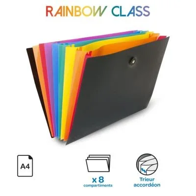 Trieur valisette Viquel Rainbow Class en polypropylène – 8 compartiments A4 extensibles – Multicolores