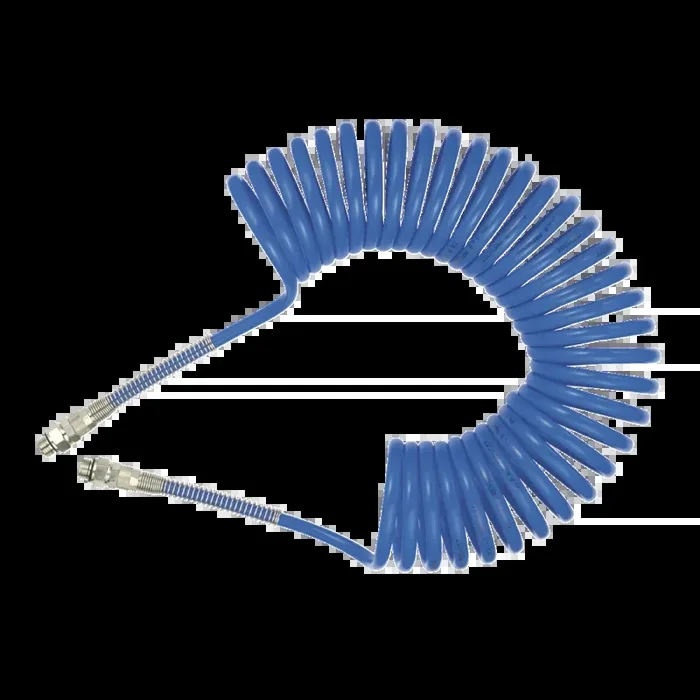Tuyau spiralé polyamide Prevost avec extrémités redressées, raccords à vis fixes et AG Longueur : 5 m