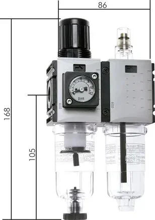 Unité de maintenance FUTURA, 2 pièces, G 1/4″, 0,5 – 10 bar, taille 0, purgeur de condensats automatique (fermé sans pression)