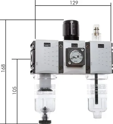 Unité de maintenance FUTURA, 3 pièces, G 1/4″, 0,5 – 10 bar, taille 0, manomètre compact, récipient métallique