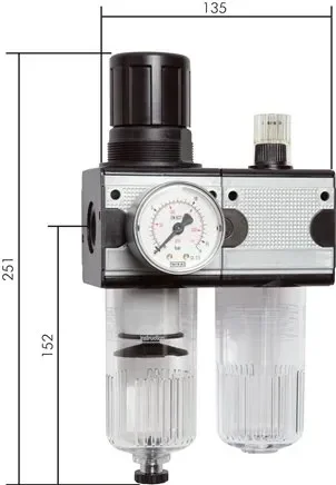 Unité de maintenance MULTIFIX (2), 2 pièces, G 1/2″, 0,5 – 10 bar, récipient métallique