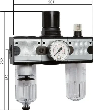 Unité de maintenance MULTIFIX (2), 3 pièces, G 3/4″, 0,5 – 10 bar, avec panier de protection