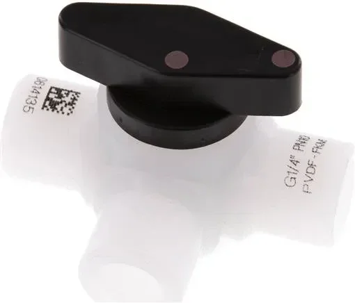 vanne à bille à 3 voies, PVDF, G 1/4&Prime;, PN 10, perçage en L (horizontal)