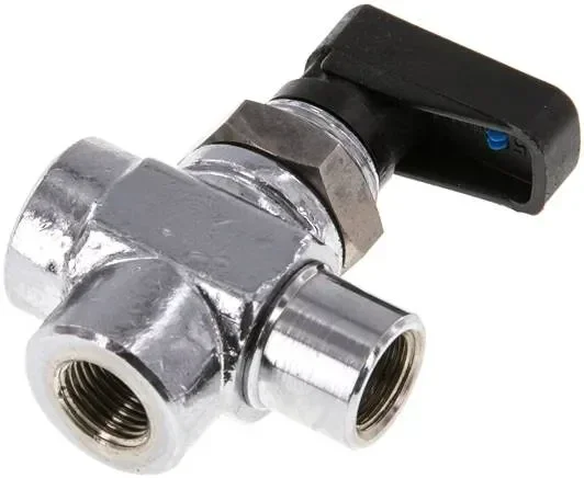 Vanne à boisseau sphérique en T à 3 voies, laiton, alésage en L, G 1/8&Prime;, PN 20, laiton chromé, joint : PTFE / NBR