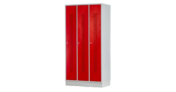 Vestiaire métallique 3 portes rouges perforées MW Tools