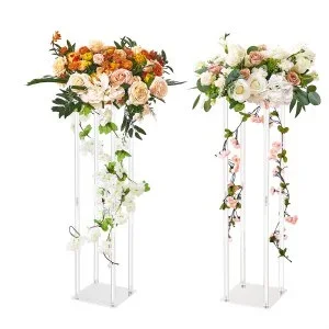 VEVOR 2PCS Support de Fleurs de Mariage 80 cm Porte-fleurs Centre de Table Mariage Stratifié Acrylique Vase Géométrique Présentoir Floral pour Réception d’Événements, Décoration de Fête à la Maison