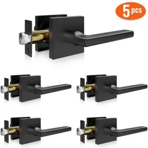 VEVOR 5 Paires de Poignées de Porte Intérieure en Noir Mat Poignée de Porte sans Serrure Béquille Réversible Droite-Gauche Sans Verrouillage Ouverture par Une Rotation à 45° pour Couloir Salon Cuisine