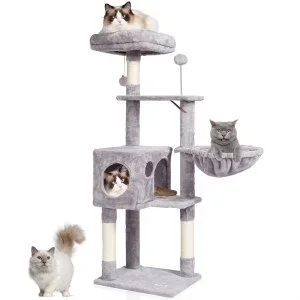VEVOR Arbre à chat 115 cm tour à chat d&rsquo;intérieur avec griffoir sisal gris clair