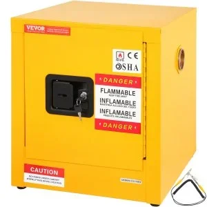 VEVOR Armoire de Sécurité 43x43x46 cm Armoire Anti-Feu Jaune 50 L Armoire Coupe-Feu en Acier Laminé à Froid avec Porte pour Stocker Déposer Alcool Colle Essence Huile Liquide Inflammable ou Dangereux