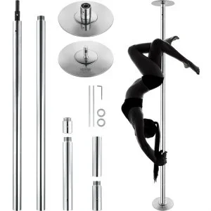 VEVOR Barre de Pole Dance Professionnelle, Pôle de Danse Statique et Rotatif, Kit de Danse à la Barre Verticale Amovible et Portable, Poteau en Inox Robuste 45 mm, Hauteur Réglable, pour Bar Domicile