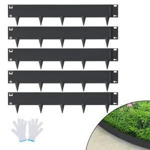 VEVOR Bordure de Jardin en Acier, Lot de 5 Bordures Paysagères de Pelouse en Métal 99×7,6 cm Installation Simple Hauteur de Pointe 8 cm Bandes Pliables Résistantes pour Cour, Jardin, Pelouse, Noir