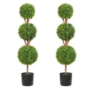 VEVOR Buis Topiaire Artificiel 122 cm Boule de Buis Artificiel Extérieur 2 Fausses Plantes 10 Feuilles Remplaçables 2 Lumières LED Sans Batterie pour Décoration Intérieur Jardin Terrasse Balcon Entrée