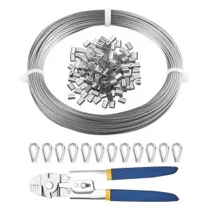 VEVOR Câble en Acier Inoxydable Diamètre 1,59 mm 20,2 m 7×7 pour Garde-corps