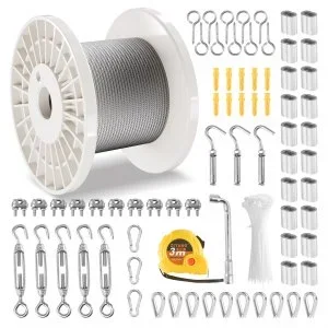 VEVOR Câble en Acier Inoxydable Diamètre 3,18 mm 30,5 m 7×7 pour Garde-corps