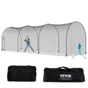 VEVOR Cage de Frappeur 12×3,6×3,6 m Filet d&rsquo;Entraînement de Baseball Softball Poteaux en Fibre de Verre Filet de Lancement Portable avec Sac de Transport pour Lanceur Receveur Extérieur et Intérieur