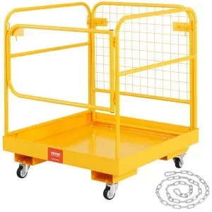 VEVOR Cage de Sécurité Chariots Élévateurs Charge 544 kg Nacelle Plate-forme de Travail Pliable 92×92 cm 1-2 Personnes Roues Pivotantes Verrouillables Trou Drainage Chaîne Sécurité pour Travaux Aérien