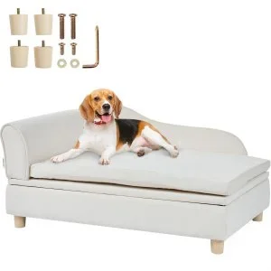 VEVOR Canapé pour animal de compagnie, panier pour chien de grande taille et chat, canapé-lit pour chien en velours doux, canapé pour chat avec capacité de charge de 50 kg, blanc, 90 x 58,5 x 41,5 cm