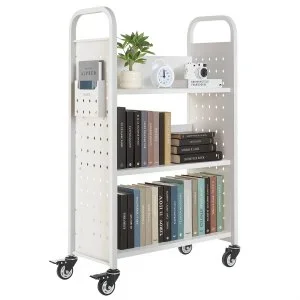 VEVOR Chariot à Livre Bibliothèque Étagère Simple Face 150 kg 77x38x122 cm Blanc