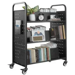 VEVOR Chariot à Livres Bibliothèque Étagère Charge 150 kg 97×51,5×122,5 cm Noir