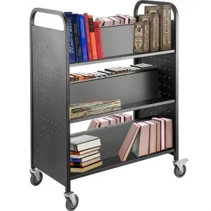 VEVOR Chariot de bibliothèque Chariot de bibliothèque 200 lb avec étagères inclinées double face en forme de W Noir