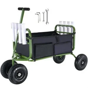 VEVOR Chariot de Pêche de Plage Capacité de Charge 136,07 kg Chariot avec 8 Supports de Canne à Pêche Roues Gonflables en Caoutchouc 280 mm Chariot de Sable en Acier Robuste pour Pique-nique Plein Air