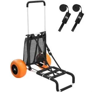 VEVOR Chariot de Plage avec Grandes Roues en Mousse 30,5 cm, Chariot de Transport 76×39 cm, Capacité de Charge 75 kg, Hauteur Réglable de 82 à 128,5 cm, Diable pour Camping Pique-Nique BBQ Extérieur