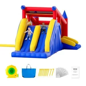 VEVOR Château Gonflable, Structure Gonflable avec Souffleur, Toboggan et Sac de Rangement, Trampoline Extérieur, Aire de Jeu Gonflable d’Arrière-cour, pour Enfants Âgés de 3 à 8 ans, 465x260x235 cm