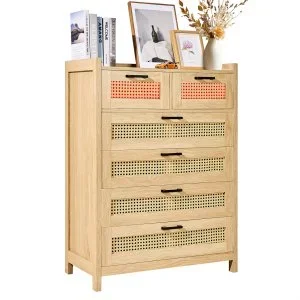VEVOR Commode en rotin naturel meuble de rangement 5 tiroirs pour chambre salon