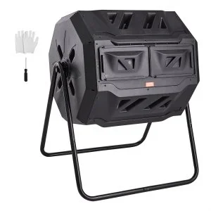VEVOR Composteur de Jardin Rotatif 162,7 L Double Chambre Bac à Compost Rotatif à 360° en PP sans BPA Charge 50 kg pour Compostage des Déchets Organiques Cuisine Jardinier Terrasse Patio Extérieur
