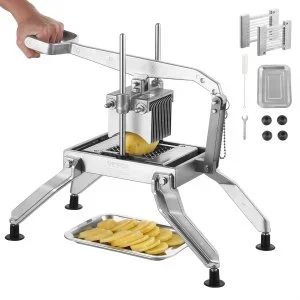 VEVOR Coupe-Frites Commerciale, Trancheuse à Légumes Fruits Manuelle 4,8/9,5 mm, Coupe-Légumes en Acier Inoxydable et Alliage d’Aluminium, avec Pied Antidérapant, pour Radis, Oignons, Pommes de Terre