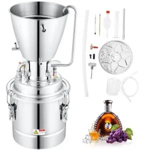 VEVOR Distillateur Alambic 10 L Chaudière à Spiritueux en Inox Alimentaire Distillateur d’Alcool avec Pompe Baril de Condensation Kit de Brassage de Vin Whisky Eau Distillé Huile Essentielle Maison