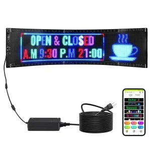 VEVOR Enseigne Lumineuse LED Programmable Flexible, Panneau d’Affichage Défilant Couleur Polychrome P5, Panneau Publicitaire, Contrôle Application Bluetooth, pour Magasin, Bar, Publicité, 83,5×20 cm