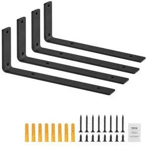 VEVOR Équerres d&rsquo;étagères, 256 x 155 mm, supports d&rsquo;étagères flottants robustes, 4 pièces, supports pour étagères en L noir mat de 5 mm d&rsquo;épaisseur, en acier avec une capacité de charge de 72,6 kg