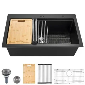 VEVOR Évier de Cuisine en Granit de 84×56 cm à Cuve Simple pour Bar Camping-car
